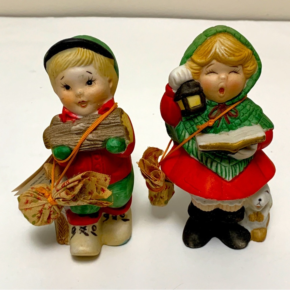 Vintage Jasco Holiday Porcelain  Pomander Caroler & Woodsman with Scent Beads